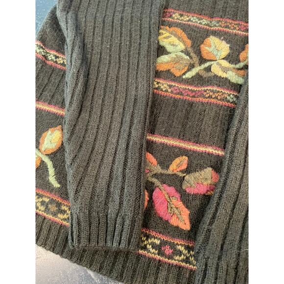 JH Collectibles Wool Blend Olive embroidered crewneck with leaf motif VTG Large - Picture 7 of 13